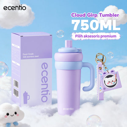 [Soft Cloud Series] ecentio tumbler Stainless protable 750ml/550ml outdoor sport lari Portable Tetap dingin selama 24 JAM Thermos Botol minum besar