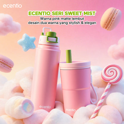 [Sweet Mist Series] ecentio tumbler aesthetic premium Stainless Steel & Aluminium portable 500ml/750ml Botol minum besar Thermos Tetap hangat 24 JAM & dingin 10 JAM anti bocor mudah dibersihkan gaya manis look elegant aesthetic