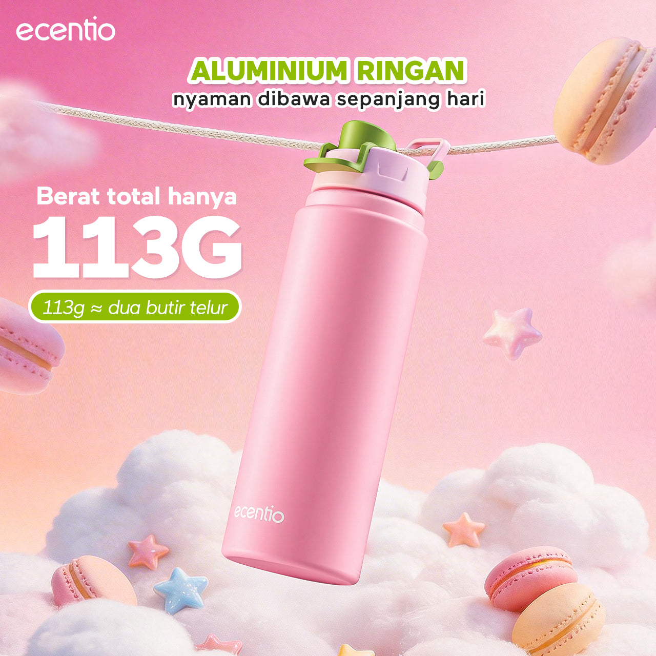 [Sweet Mist Series] ecentio tumbler aesthetic premium Stainless Steel & Aluminium portable 500ml/750ml Botol minum besar Thermos Tetap hangat 24 JAM & dingin 10 JAM anti bocor mudah dibersihkan gaya manis look elegant aesthetic