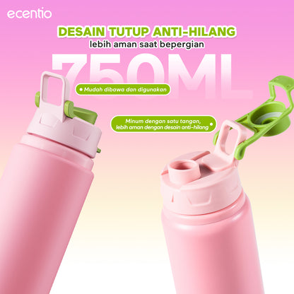 [Sweet Mist Series] ecentio tumbler aesthetic premium Stainless Steel & Aluminium portable 500ml/750ml Botol minum besar Thermos Tetap hangat 24 JAM & dingin 10 JAM anti bocor mudah dibersihkan gaya manis look elegant aesthetic