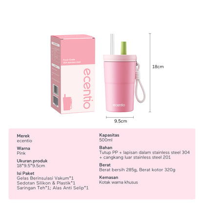 [Sweet Mist Series] ecentio tumbler aesthetic premium Stainless Steel & Aluminium portable 500ml/750ml Botol minum besar Thermos Tetap hangat 24 JAM & dingin 10 JAM anti bocor mudah dibersihkan gaya manis look elegant aesthetic