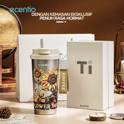 【🌟Pre-Order】ecentio Premium Double-Walled Titanium Bottle Titanium Cup 500ml — Edisi Spesial Van Gogh “Sunflower”