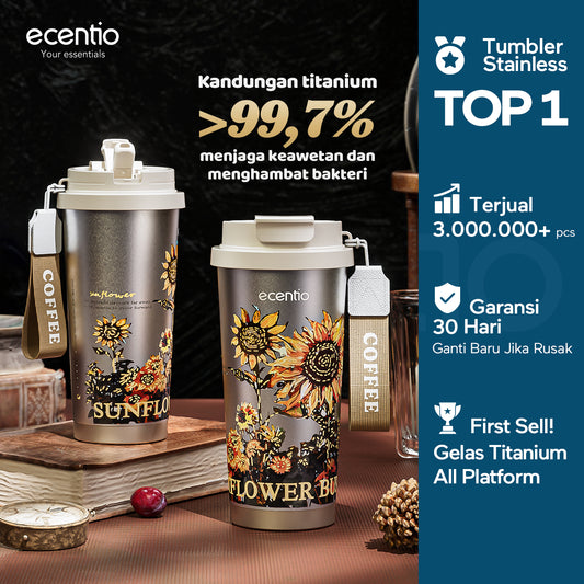 【🌟Pre-Order】ecentio Premium Double-Walled Titanium Bottle Titanium Cup 500ml — Edisi Spesial Van Gogh “Sunflower”