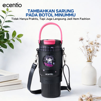 [Accessories kuromi] ecentio  Sarung gelas kulit PU dengan pegangan praktis Bahan kulit PU gesper berkualitas,Cocok untuk 850ml/900ml gelas air