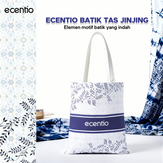 [accessories] ecentio Tas Jinjing Batik Kanvas - Elemen Motif Batik Indah, Desain Portable (Pegangan & Tali Bahu), batik Tas jinjing kanvas Cocok untuk Kantoran & Pelajar