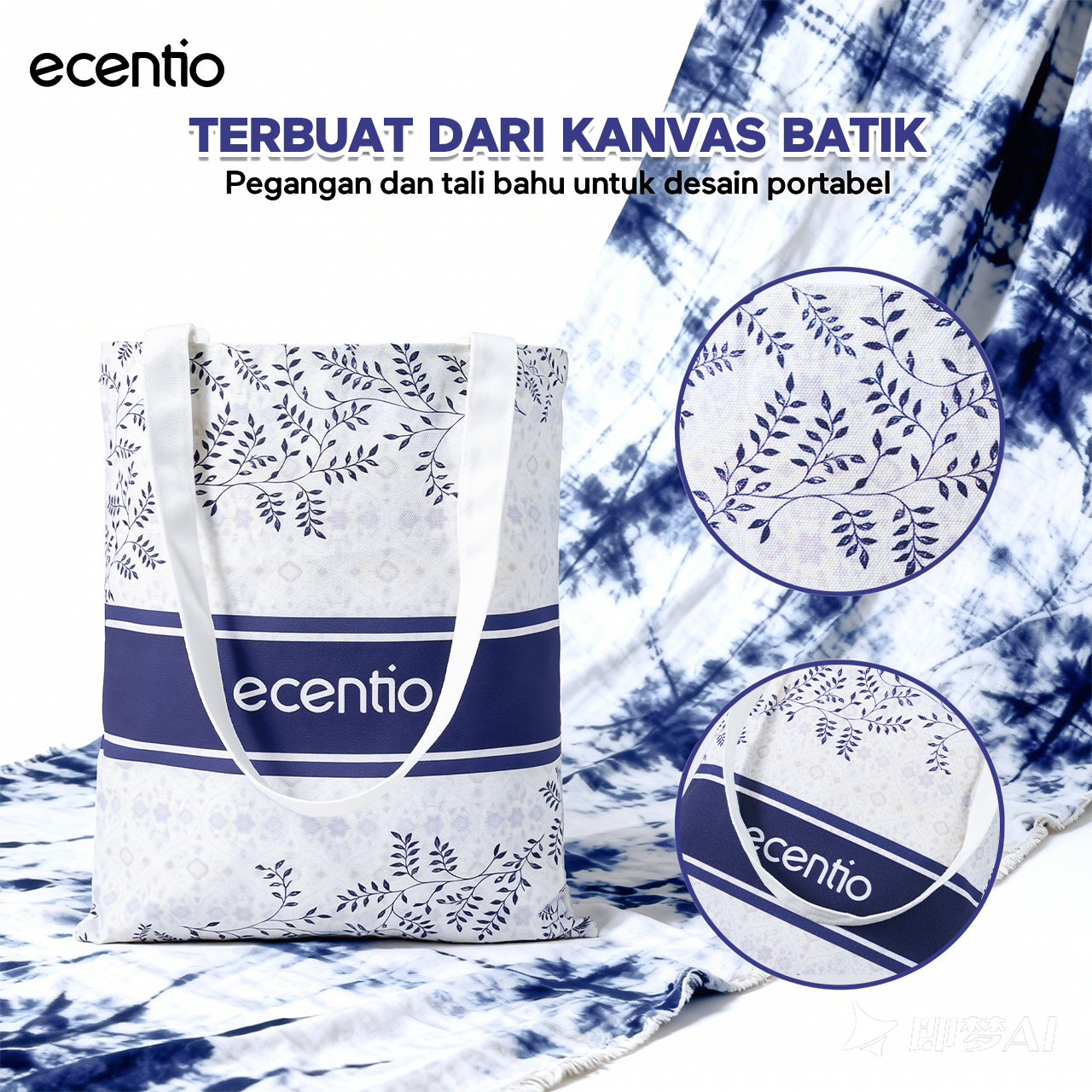 ecentio Paket Lifestyle Praktis Botol Minum 500ml + Snack Box + Tas Kanvas Batik Stylish & Fungsional Pilihan Warna Hijau / Abu / Merah