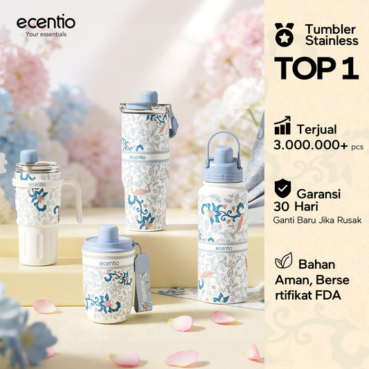 [Batik Series 2.0] ecentio tumbler Botol Minum Aesthetic Portable 900ML/ 800ML/ 580ML Thermos Botol minum besar tas tumbler tahan panas dingin 24 jam Thermos Botol minum besar