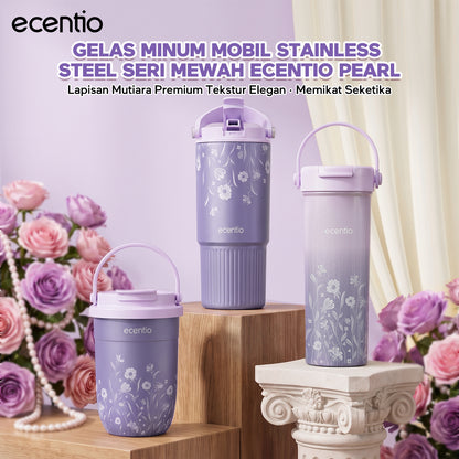 [Pearl Bloom series] ecentio Tumbler 400ml/680ml/850ml Desain Minimalis Elegan Botol Minum Portable Aesthetic Lucu Thermos Tahan Panas Dingin 24 Jam Anti Bocor Premium Sedotan Cocok Untuk Sekolah Anak Laki-Laki