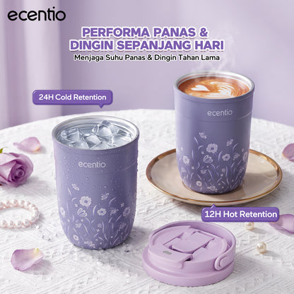 [Pearl Bloom series] ecentio Tumbler 400ml/680ml/850ml Desain Minimalis Elegan Botol Minum Portable Aesthetic Lucu Thermos Tahan Panas Dingin 24 Jam Anti Bocor Premium Sedotan Cocok Untuk Sekolah Anak Laki-Laki