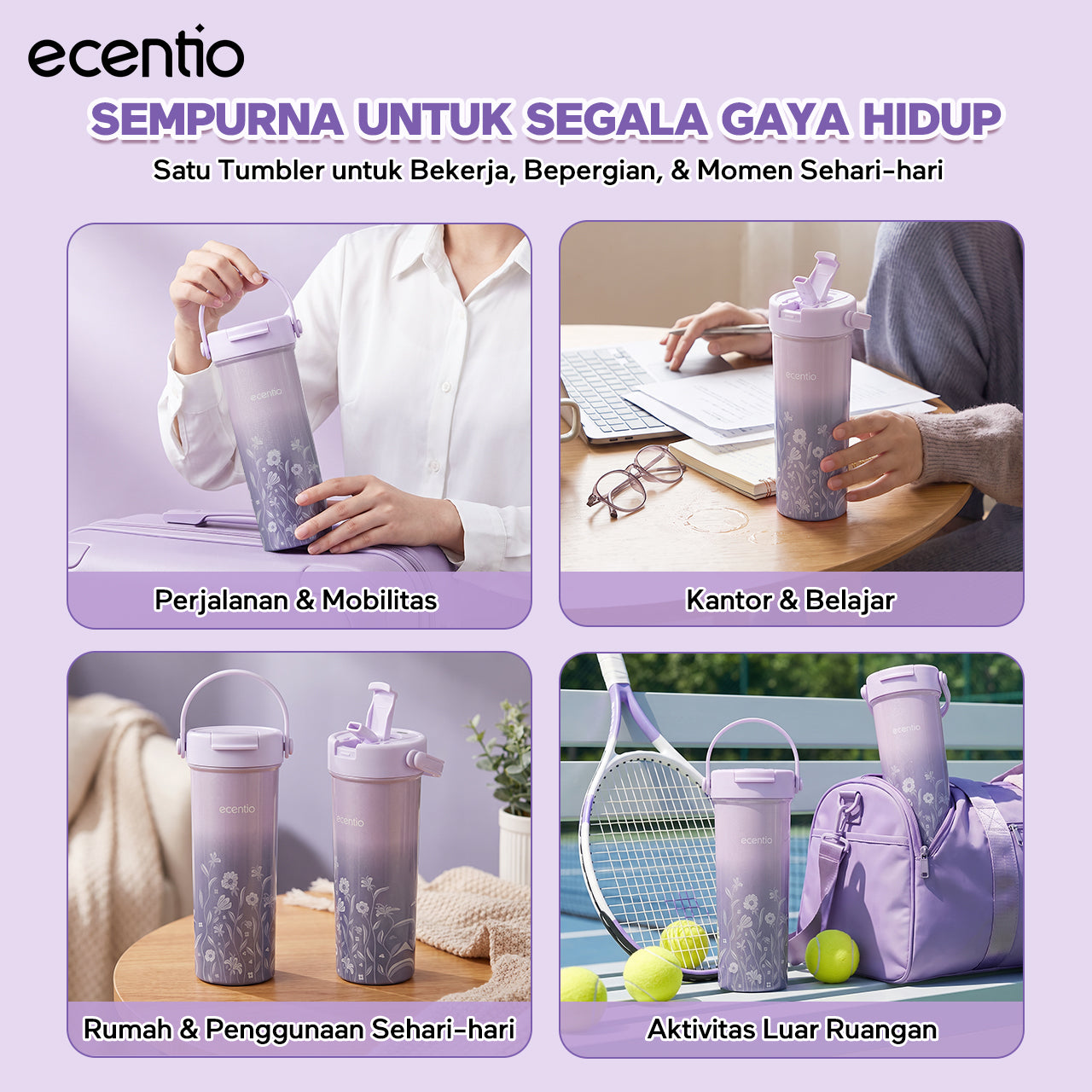 [Pearl Bloom series] ecentio Tumbler 400ml/680ml/850ml Desain Minimalis Elegan Botol Minum Portable Aesthetic Lucu Thermos Tahan Panas Dingin 24 Jam Anti Bocor Premium Sedotan Cocok Untuk Sekolah Anak Laki-Laki
