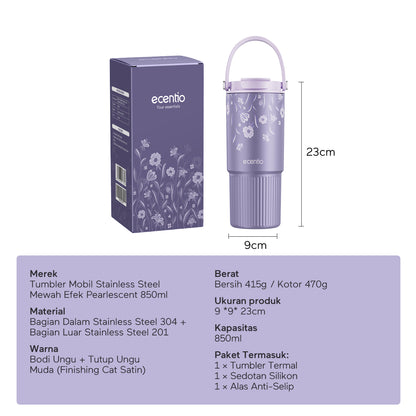 [Pearl Bloom series] ecentio Tumbler 400ml/680ml/850ml Desain Minimalis Elegan Botol Minum Portable Aesthetic Lucu Thermos Tahan Panas Dingin 24 Jam Anti Bocor Premium Sedotan Cocok Untuk Sekolah Anak Laki-Laki