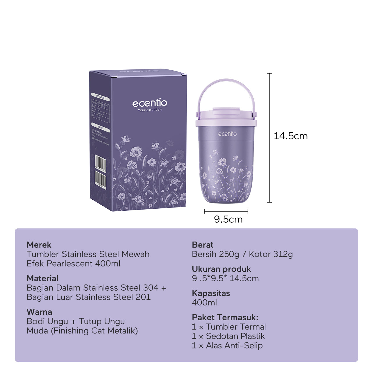 [Pearl Bloom series] ecentio Tumbler 400ml/680ml/850ml Desain Minimalis Elegan Botol Minum Portable Aesthetic Lucu Thermos Tahan Panas Dingin 24 Jam Anti Bocor Premium Sedotan Cocok Untuk Sekolah Anak Laki-Laki