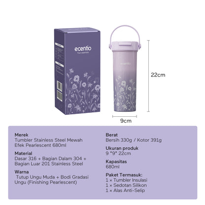 [Pearl Bloom series] ecentio Tumbler 400ml/680ml/850ml Desain Minimalis Elegan Botol Minum Portable Aesthetic Lucu Thermos Tahan Panas Dingin 24 Jam Anti Bocor Premium Sedotan Cocok Untuk Sekolah Anak Laki-Laki