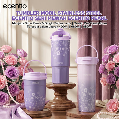[Pearl Bloom series] ecentio Tumbler 400ml/680ml/850ml Desain Minimalis Elegan Botol Minum Portable Aesthetic Lucu Thermos Tahan Panas Dingin 24 Jam Anti Bocor Premium Sedotan Cocok Untuk Sekolah Anak Laki-Laki