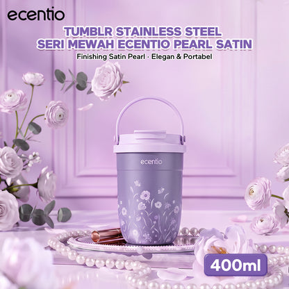 [Pearl Bloom series] ecentio Tumbler 400ml/680ml/850ml Desain Minimalis Elegan Botol Minum Portable Aesthetic Lucu Thermos Tahan Panas Dingin 24 Jam Anti Bocor Premium Sedotan Cocok Untuk Sekolah Anak Laki-Laki