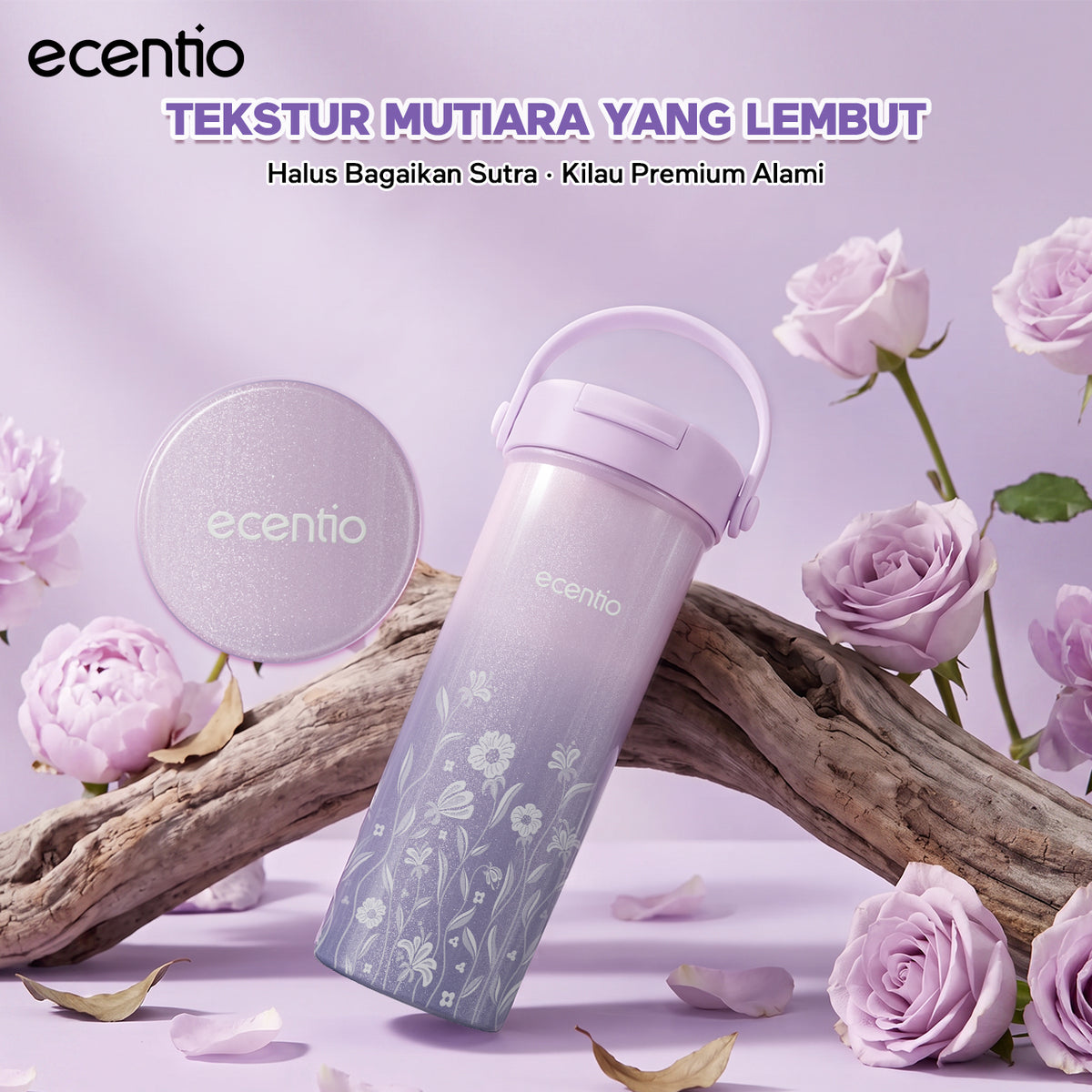 [Pearl Bloom series] ecentio Tumbler 400ml/680ml/850ml Desain Minimalis Elegan Botol Minum Portable Aesthetic Lucu Thermos Tahan Panas Dingin 24 Jam Anti Bocor Premium Sedotan Cocok Untuk Sekolah Anak Laki-Laki