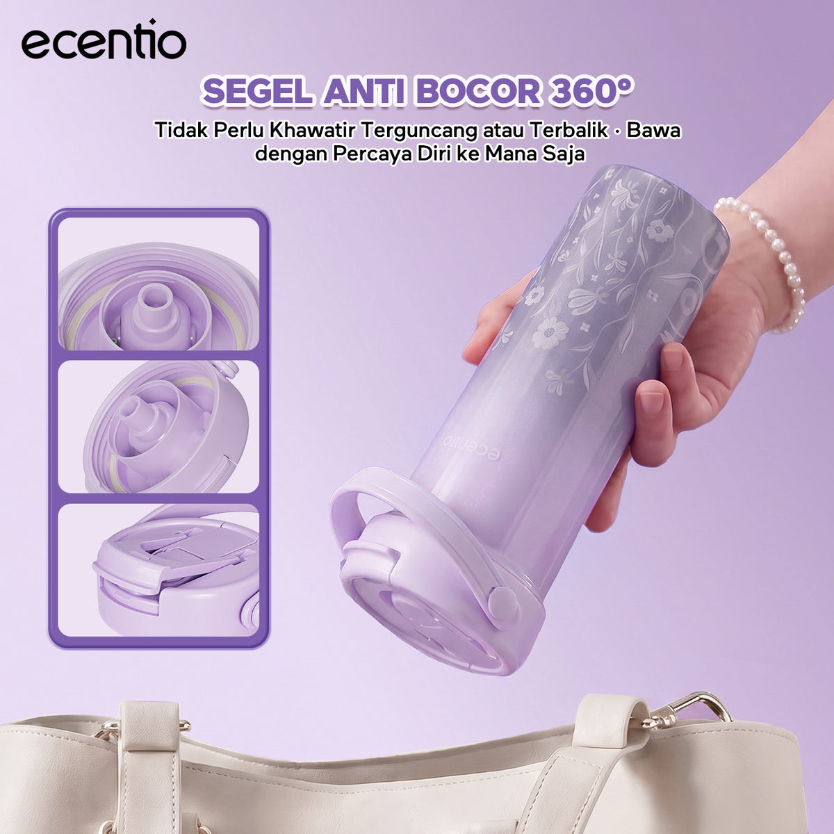 [Pearl Bloom series] ecentio Tumbler 400ml/680ml/850ml Desain Minimalis Elegan Botol Minum Portable Aesthetic Lucu Thermos Tahan Panas Dingin 24 Jam Anti Bocor Premium Sedotan Cocok Untuk Sekolah Anak Laki-Laki
