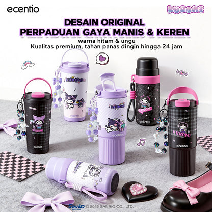 ecentio botol minum aesthetic kuromi series 850ml/580ml/350ml tumbler tahan panas dingin 24 jam portabel tumbler Cocok untuk bepergian ke sekolah termos air panas