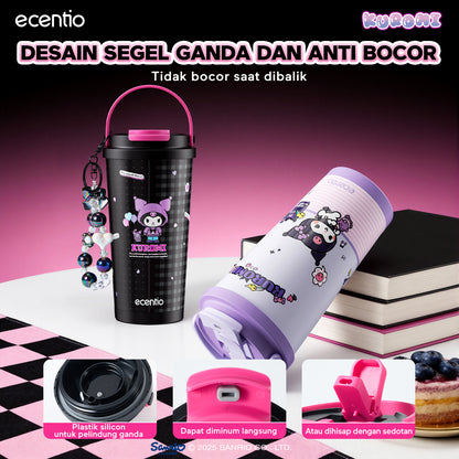 ecentio botol minum aesthetic kuromi series 850ml/580ml/350ml tumbler tahan panas dingin 24 jam portabel tumbler Cocok untuk bepergian ke sekolah termos air panas