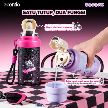 ecentio botol minum aesthetic kuromi series 850ml/580ml/350ml tumbler tahan panas dingin 24 jam portabel tumbler Cocok untuk bepergian ke sekolah termos air panas