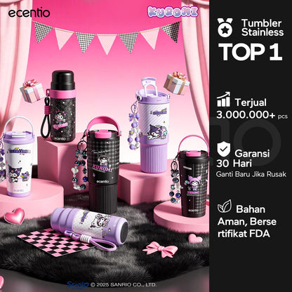 ecentio botol minum aesthetic kuromi series 850ml/580ml/350ml tumbler tahan panas dingin 24 jam portabel tumbler Cocok untuk bepergian ke sekolah termos air panas