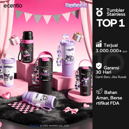 ecentio botol minum aesthetic kuromi series 850ml/580ml/350ml tumbler tahan panas dingin 24 jam portabel tumbler Cocok untuk bepergian ke sekolah termos air panas