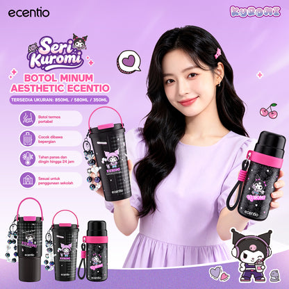 [kuromi series -Hitam] ecentio botol minum aesthetic 850ml/580ml/350ml tumbler tahan panas dingin 24 jam portabel tumbler Cocok untuk bepergian ke sekolah termos air panas