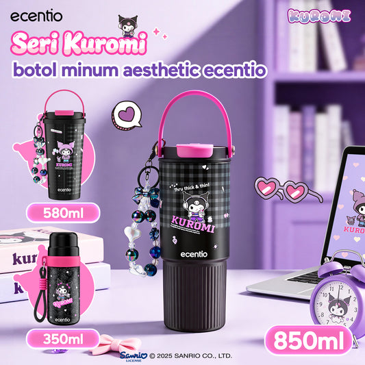 [kuromi series -Hitam] ecentio botol minum aesthetic 850ml/580ml/350ml tumbler tahan panas dingin 24 jam portabel tumbler Cocok untuk bepergian ke sekolah termos air panas