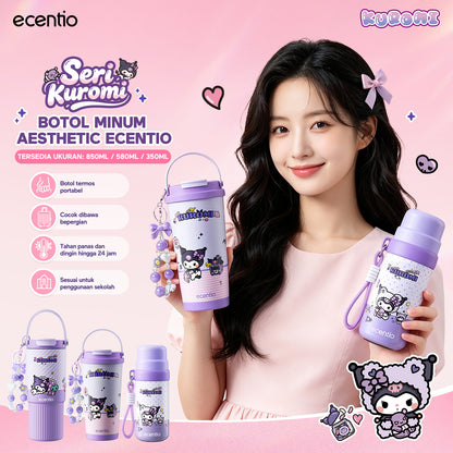 [kuromi series -Ungu] ecentio botol minum aesthetic 850ml/580ml/350ml tumbler tahan panas dingin 24 jam portabel tumbler Cocok untuk bepergian ke sekolah termos air panas