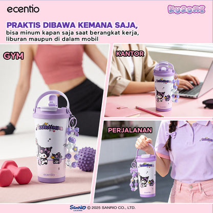 [kuromi series -Ungu] ecentio botol minum aesthetic 850ml/580ml/350ml tumbler tahan panas dingin 24 jam portabel tumbler Cocok untuk bepergian ke sekolah termos air panas