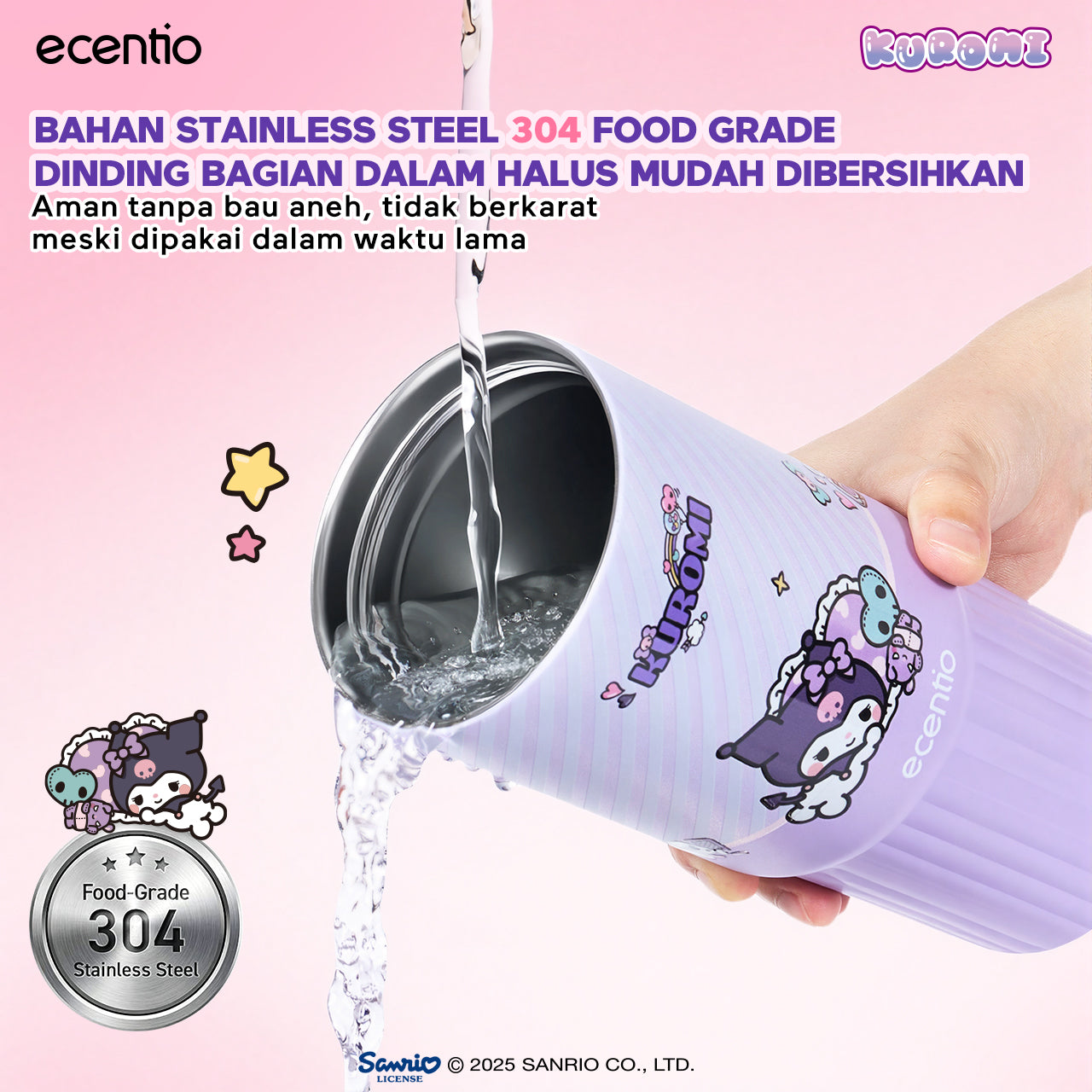 [kuromi series -Ungu] ecentio botol minum aesthetic 850ml/580ml/350ml tumbler tahan panas dingin 24 jam portabel tumbler Cocok untuk bepergian ke sekolah termos air panas
