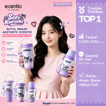 [kuromi series -Ungu] ecentio botol minum aesthetic 850ml/580ml/350ml tumbler tahan panas dingin 24 jam portabel tumbler Cocok untuk bepergian ke sekolah termos air panas