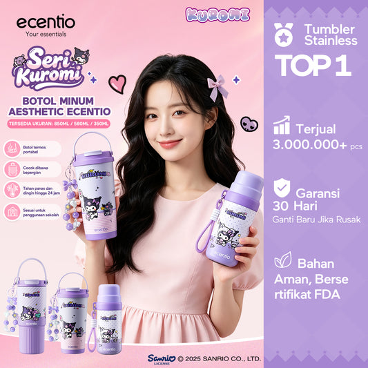 [kuromi series -Ungu] ecentio botol minum aesthetic 850ml/580ml/350ml tumbler tahan panas dingin 24 jam portabel tumbler Cocok untuk bepergian ke sekolah termos air panas