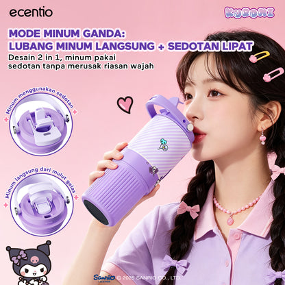 [kuromi series -Ungu] ecentio botol minum aesthetic 850ml/580ml/350ml tumbler tahan panas dingin 24 jam portabel tumbler Cocok untuk bepergian ke sekolah termos air panas