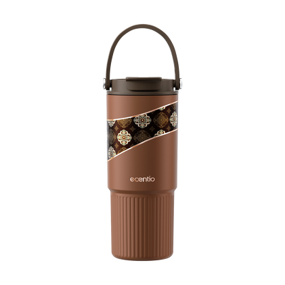 ecentio SULORA Series batik tumbler stainless 316 dalam keramik 600ml/680ml/850ml Botol minum Aesthetic Portable Thermos besar tas tumbler tahan panas dingin 36 jam Thermos Botol minum besar