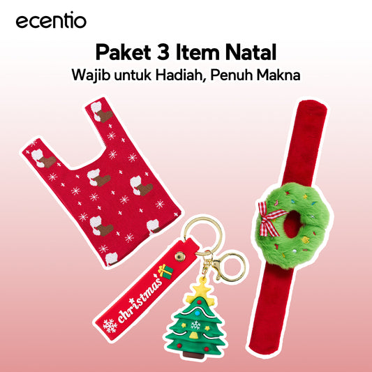 [accessories] ecentio Kombinasi Natal Gantungan Kunci Natal Kartun Gelang Slap Bulu Halus Tas Rajut Natal