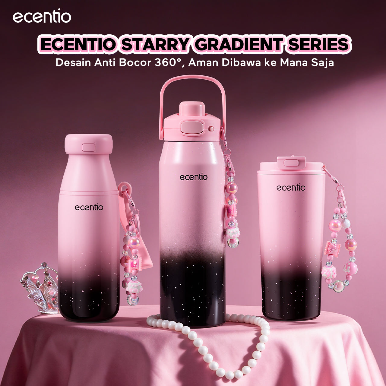 ecentio Tumbler Stainless Portable Botol Minum Aesthetic Anti Bocor 510ml 530ml 1000ml Dingin Tahan Lama 24 Jam Hangat hingga 14 Jam Starry Gradient Series untuk Harian Kantor Sekolah