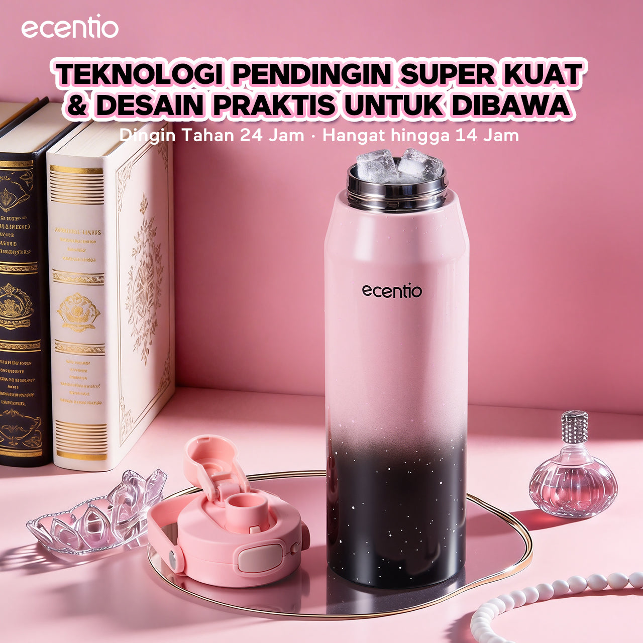 ecentio Tumbler Stainless Portable Botol Minum Aesthetic Anti Bocor 510ml 530ml 1000ml Dingin Tahan Lama 24 Jam Hangat hingga 14 Jam Starry Gradient Series untuk Harian Kantor Sekolah