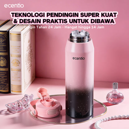 ecentio Tumbler Stainless Portable Botol Minum Aesthetic Anti Bocor 510ml 530ml 1000ml Dingin Tahan Lama 24 Jam Hangat hingga 14 Jam Starry Gradient Series untuk Harian Kantor Sekolah