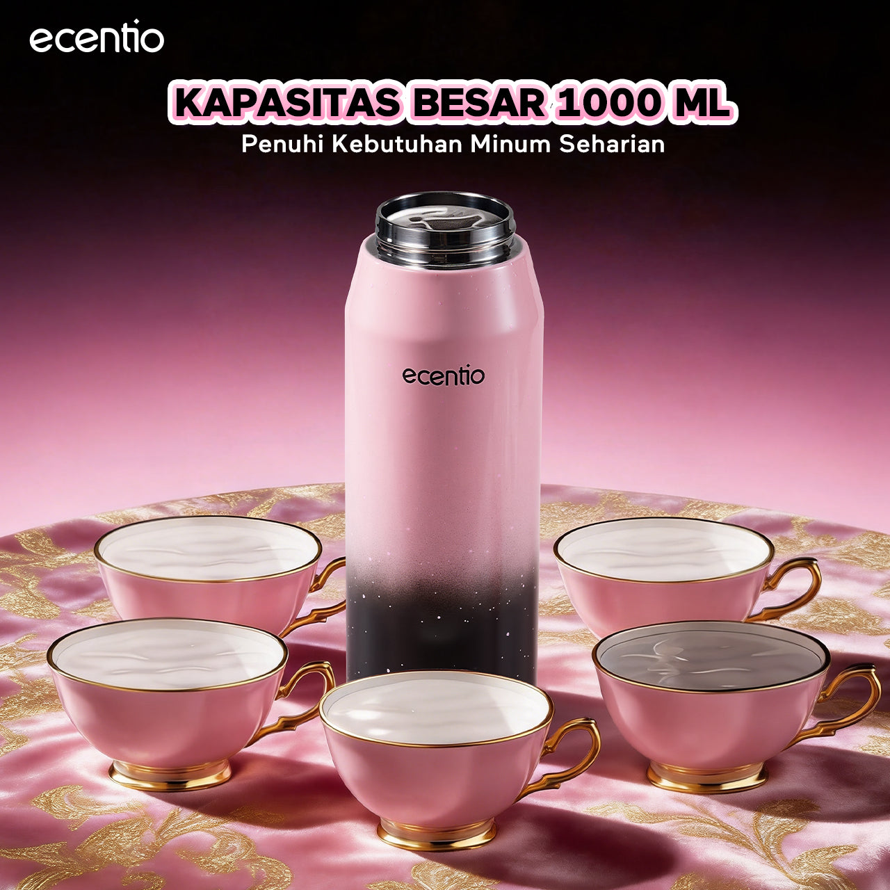 ecentio Tumbler Stainless Portable Botol Minum Aesthetic Anti Bocor 510ml 530ml 1000ml Dingin Tahan Lama 24 Jam Hangat hingga 14 Jam Starry Gradient Series untuk Harian Kantor Sekolah
