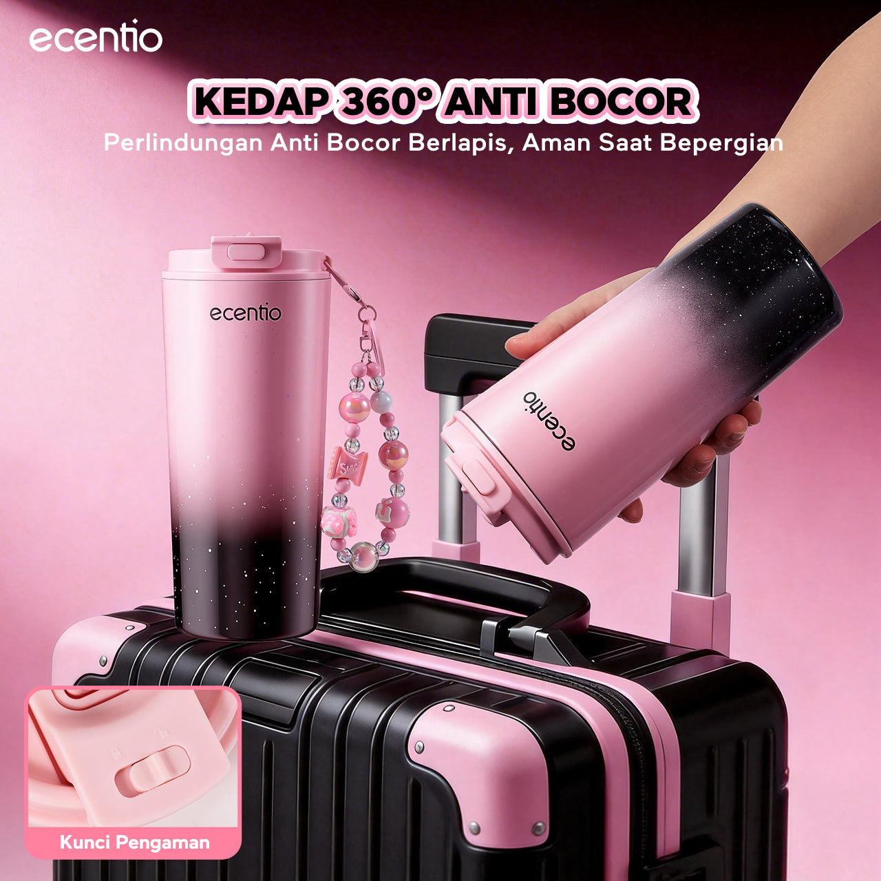 ecentio Tumbler Stainless Portable Botol Minum Aesthetic Anti Bocor 510ml 530ml 1000ml Dingin Tahan Lama 24 Jam Hangat hingga 14 Jam Starry Gradient Series untuk Harian Kantor Sekolah