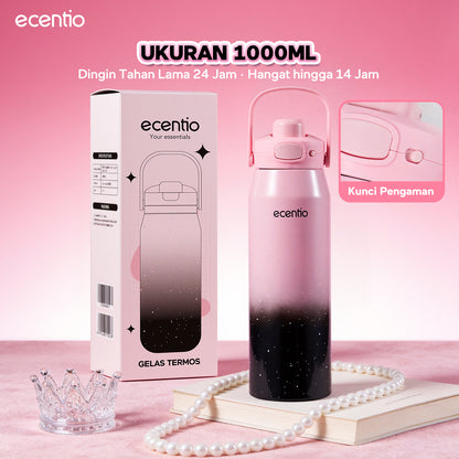 ecentio Tumbler Stainless Portable Botol Minum Aesthetic Anti Bocor 510ml 530ml 1000ml Dingin Tahan Lama 24 Jam Hangat hingga 14 Jam Starry Gradient Series untuk Harian Kantor Sekolah