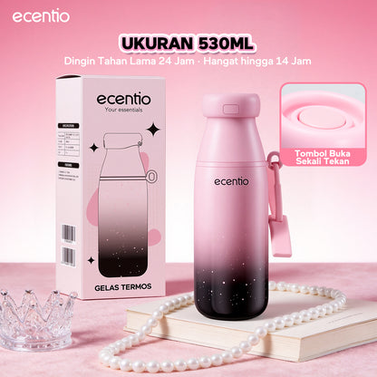 ecentio Tumbler Stainless Portable Botol Minum Aesthetic Anti Bocor 510ml 530ml 1000ml Dingin Tahan Lama 24 Jam Hangat hingga 14 Jam Starry Gradient Series untuk Harian Kantor Sekolah