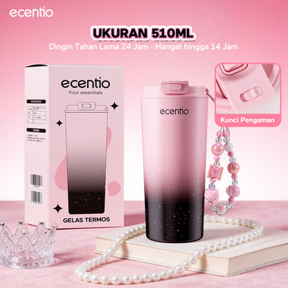 ecentio Tumbler Stainless Portable Botol Minum Aesthetic Anti Bocor 510ml 530ml 1000ml Dingin Tahan Lama 24 Jam Hangat hingga 14 Jam Starry Gradient Series untuk Harian Kantor Sekolah