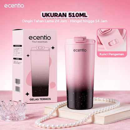 ecentio Tumbler Stainless Portable Botol Minum Aesthetic Anti Bocor 510ml 530ml 1000ml Dingin Tahan Lama 24 Jam Hangat hingga 14 Jam Starry Gradient Series untuk Harian Kantor Sekolah