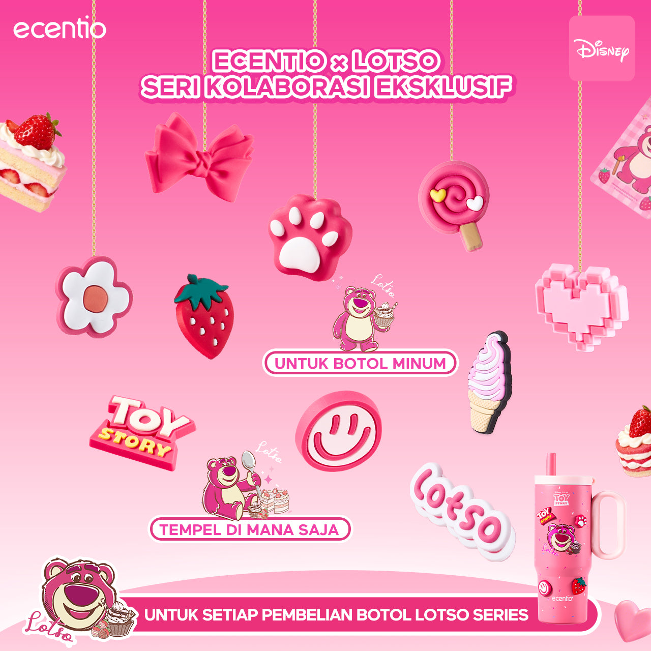 [acc] ecentio stiker Lotso Series PVC Dimensi 3D - Tahan Air Tidak Mudah Luntur Cetakan Tajam 10 Motif Lucu Tempel Dimana Saja untuk Botol HP Dekorasi