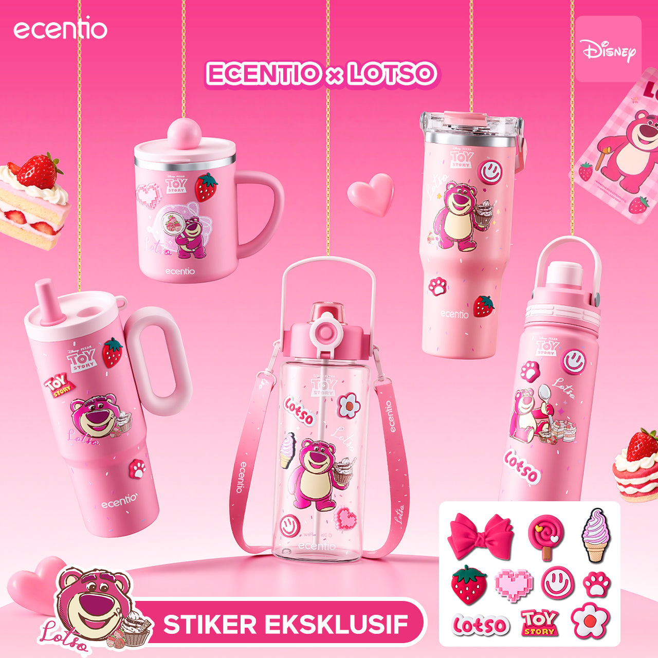 [acc] ecentio stiker Lotso Series PVC Dimensi 3D - Tahan Air Tidak Mudah Luntur Cetakan Tajam 10 Motif Lucu Tempel Dimana Saja untuk Botol HP Dekorasi