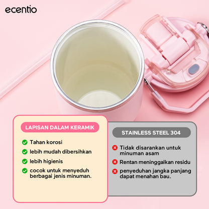 ecentio tumbler klasik 900ml stainless steel bahan ditingkatkan lapisan keramik mug mobil dengan pegangan tahan korosi mudah dibersihkan higienis jaga suhu dingin 24 jam hangat 14 jam untuk aktivitas harian