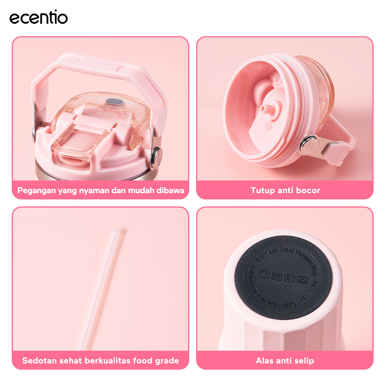 ecentio tumbler klasik 900ml stainless steel bahan ditingkatkan lapisan keramik mug mobil dengan pegangan tahan korosi mudah dibersihkan higienis jaga suhu dingin 24 jam hangat 14 jam untuk aktivitas harian