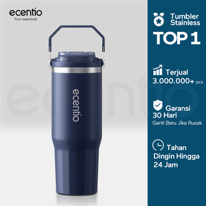 ecentio tumbler klasik 900ml stainless steel bahan ditingkatkan lapisan keramik mug mobil dengan pegangan tahan korosi mudah dibersihkan higienis jaga suhu dingin 24 jam hangat 14 jam untuk aktivitas harian